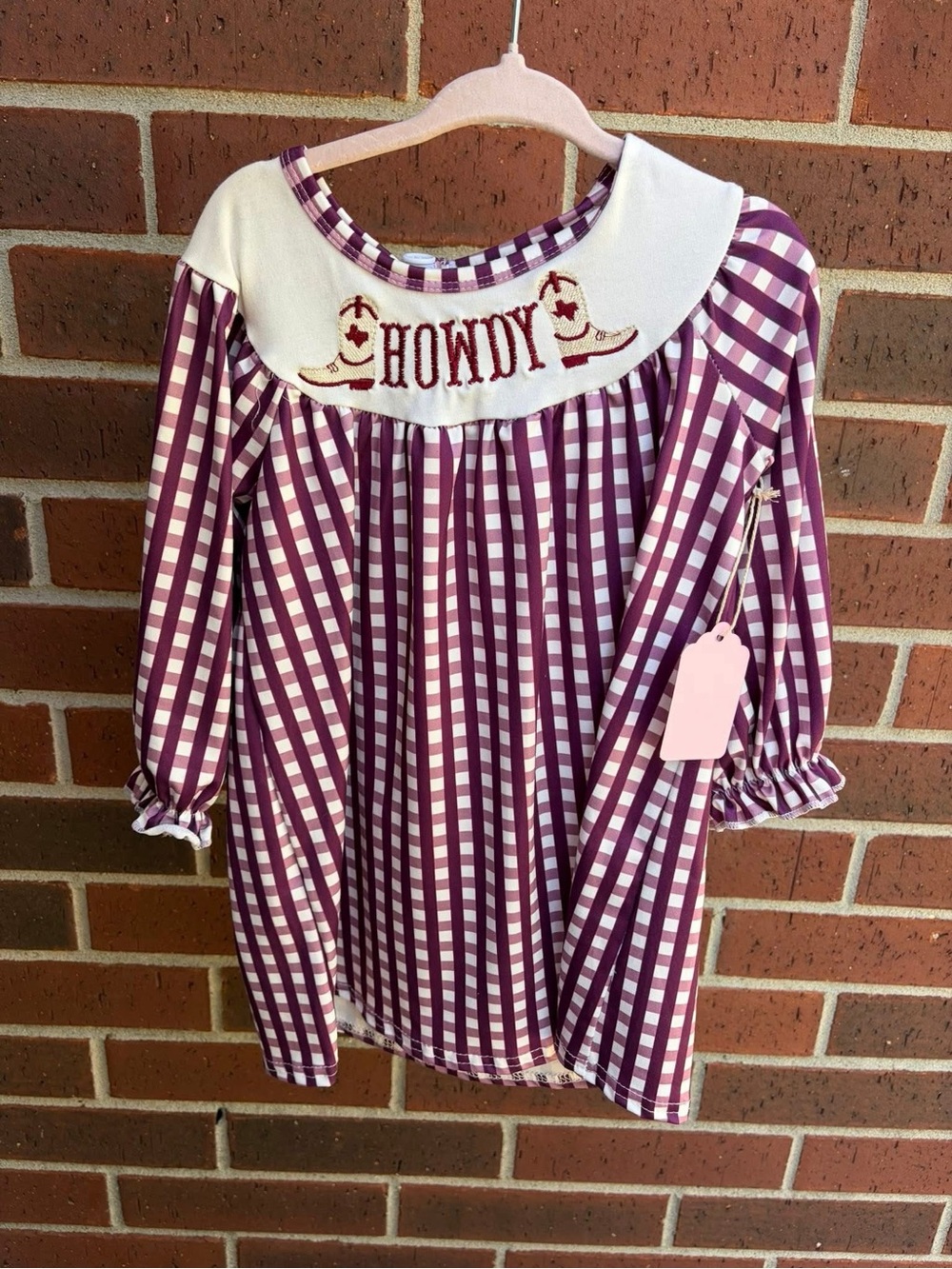 Howdy Embroidered Gingham Dress - Texas A&M